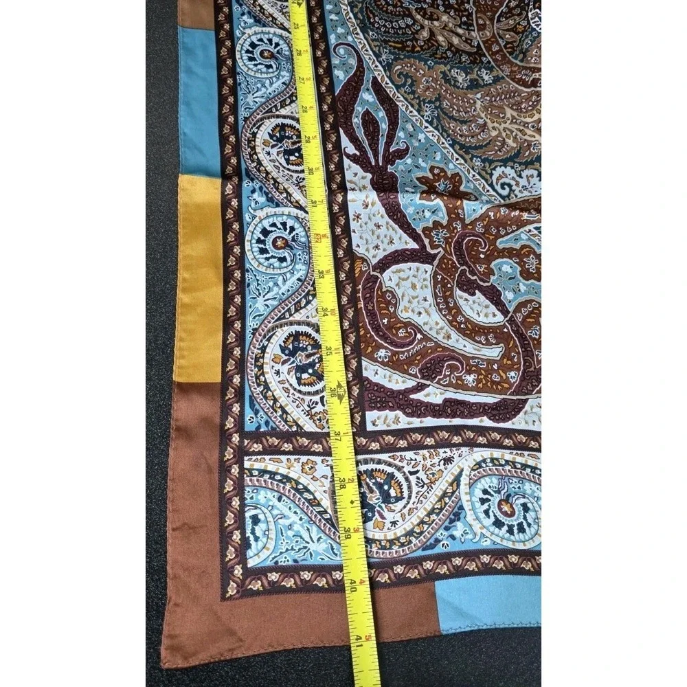 New Talbots Scarf Women Brown Teal Paisley‎ 100% Silk Foral Boho Festival
